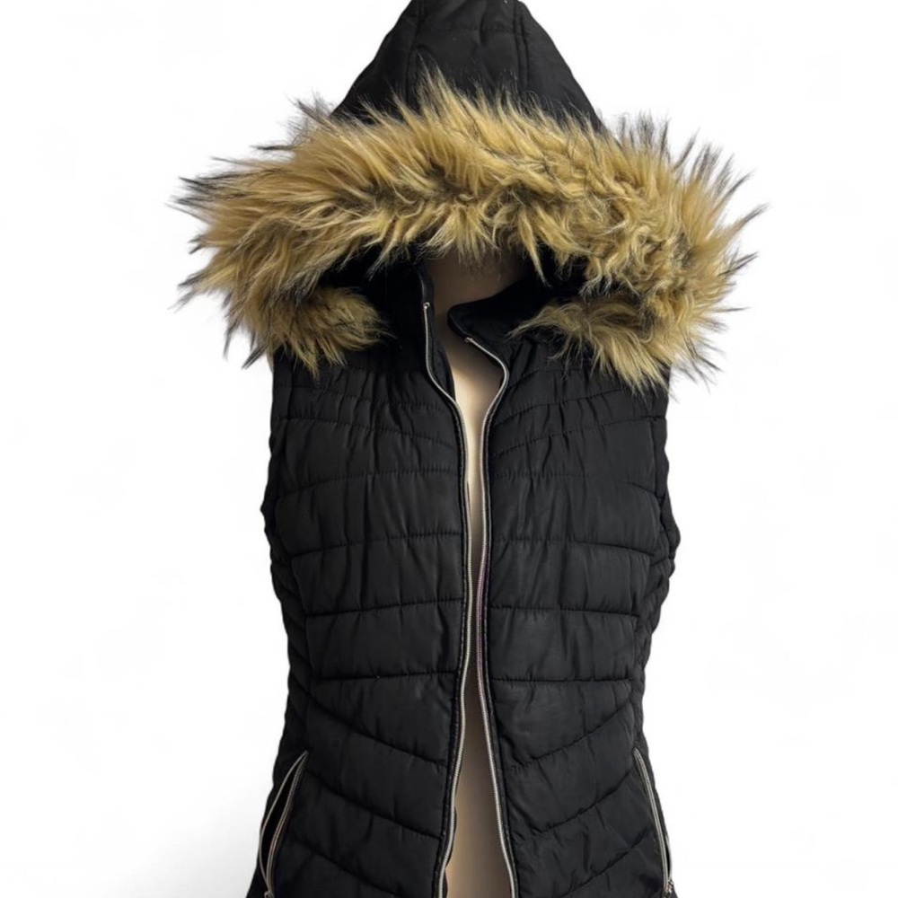 YMI Black Puffer Jacket with Faux Fur Hood